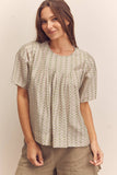 Amente Short Sleeve Sage Thread Pleated Blouse