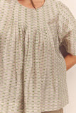Amente Short Sleeve Sage Thread Pleated Blouse