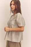 Amente Short Sleeve Sage Thread Pleated Blouse