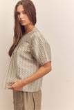 Amente Short Sleeve Sage Thread Pleated Blouse