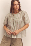 Amente Short Sleeve Sage Thread Pleated Blouse