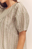 Amente Short Sleeve Sage Thread Pleated Blouse