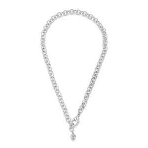 Silver-Plated Plaza Round Link Short Necklace-Matte