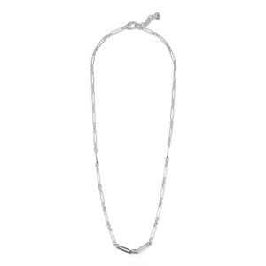 Silver-Plated Plaza Watch Chain Long Necklace- High Shine