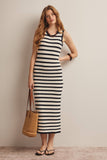 Forte Striped Crochet Knit Midi Dress FWD0001