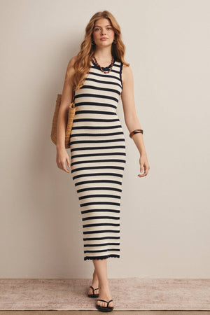 Forte Striped Crochet Knit Midi Dress FWD0001