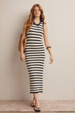 Forte Striped Crochet Knit Midi Dress FWD0001