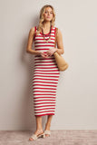 Forte Striped Crochet Knit Midi Dress FWD0001