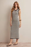 Forte Striped Crochet Knit Midi Dress FWD0001