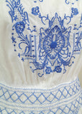 Vintage 1920's Style Embroidered French Peasant Dress - Blue