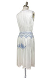 Vintage 1920's Style Embroidered French Peasant Dress - Blue