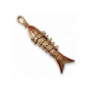 Vintage 1970's Hand-Painted 14k Gold Plated Articulated Lucky Fish Charm