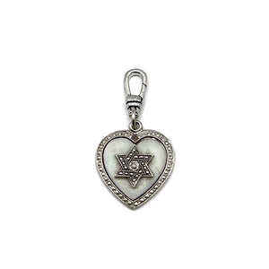 Vintage Sterling Silver Mother of Pearl Star of David Heart Charm