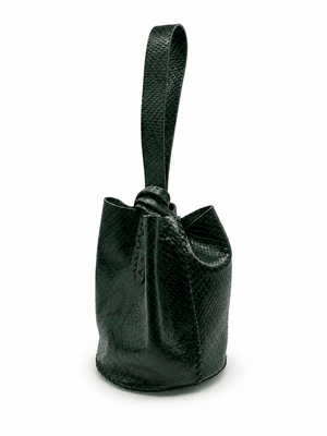 Volta Atelier Dark green Snake-Embossed Leather Wristlet Bag