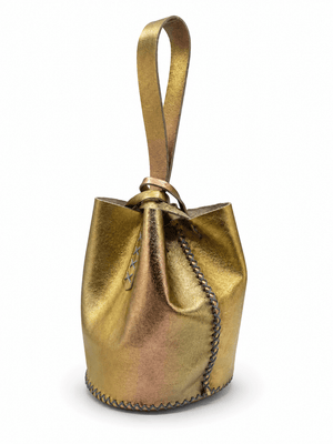 Volta Atelier gold metallic leather wristlet bag