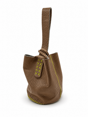 Volta Atelier Tan Snake-Embossed Leather Wristlet Bag