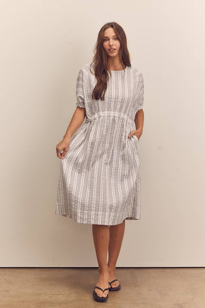 Waist shirring midi dress