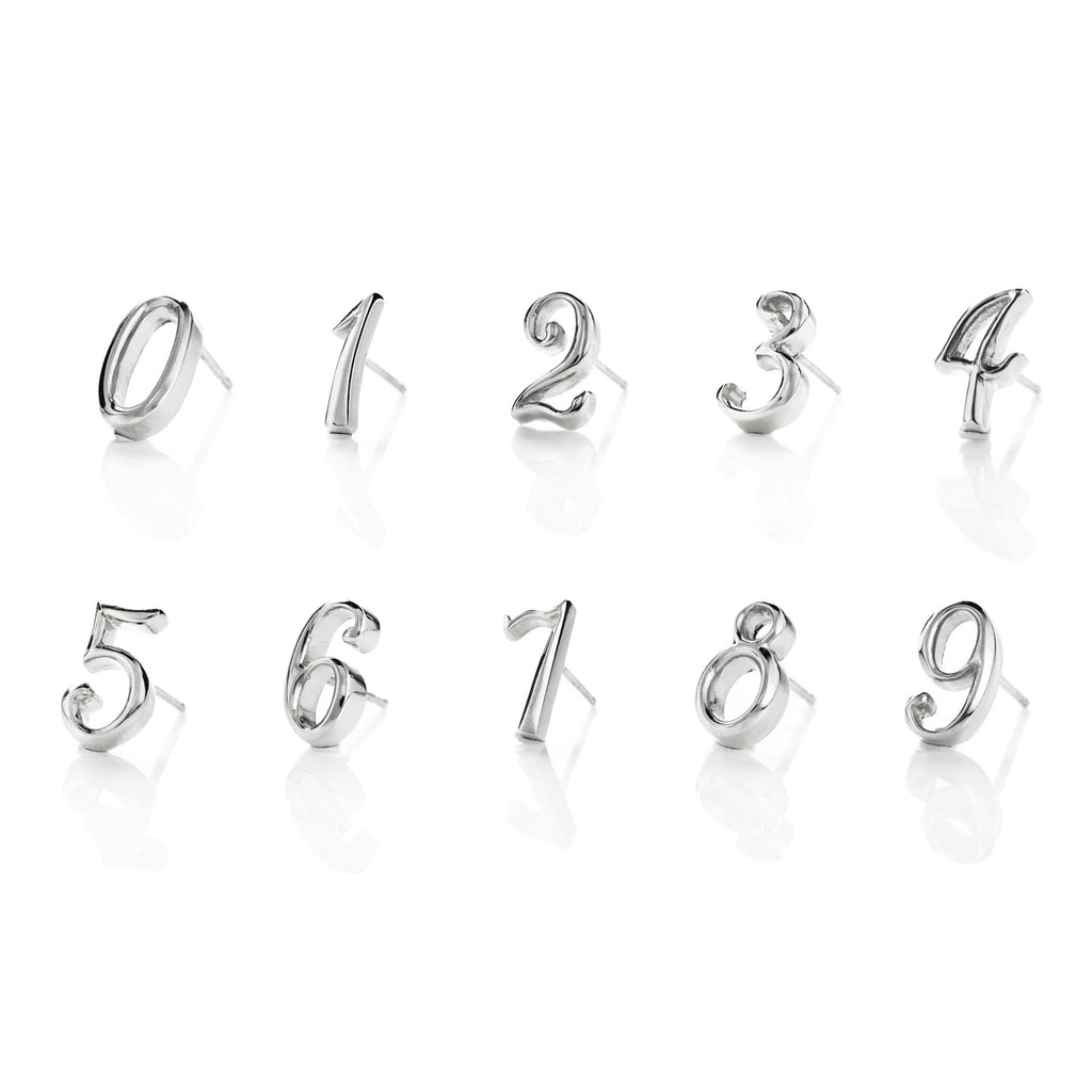 Code Number Stud Earring Sterling Silver - 4, 6, 9 In-Stock