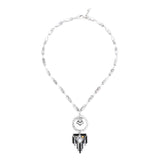 Art Deco Glasss Cabochon Opalescent Silver Necklace