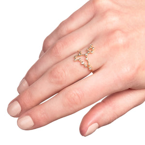 Zodiacs 14k & Diamond Pisces + Water Ring