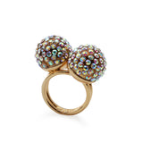 Double Bauble Aurora Borealis Crystal 1960's Era Inspired Ring